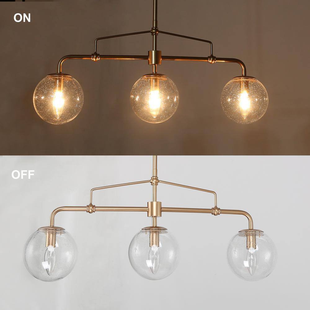 Uolfin Gold Globe Island Chandelier Naomi 25.5 in. 3-Light Linear Dining Pendant