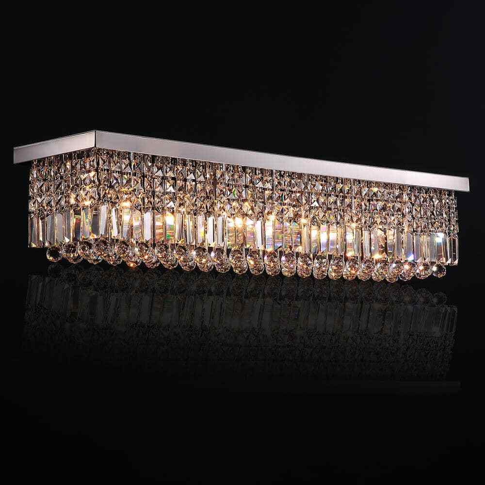 SILJOY 40 in. Modern 8-Light Rectangle Crystal Chandelier Ceiling Light Fixture