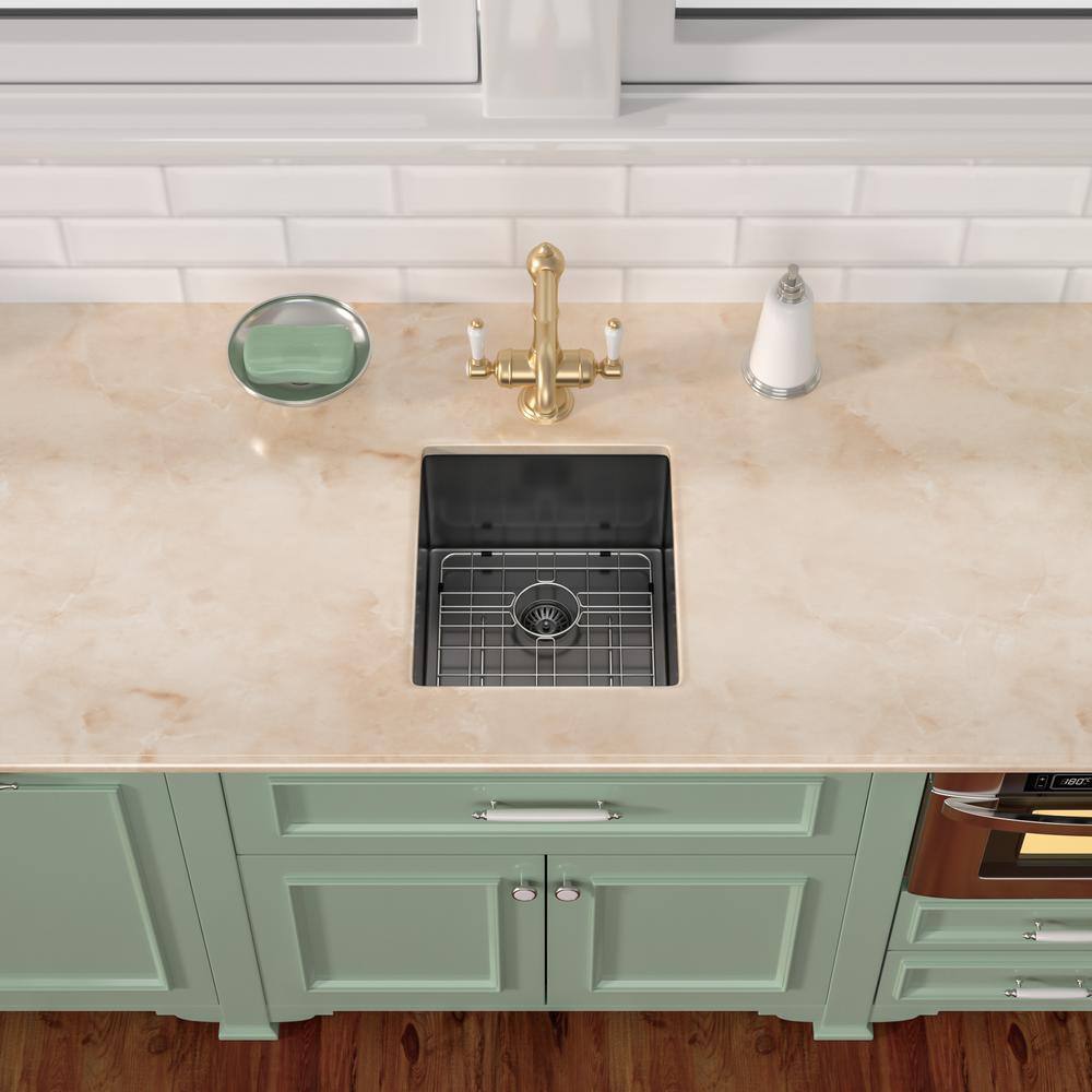LORDEAR Gunmetal Black 15 in Undermount Single Bowl 16 Gauge SS Bar Sink