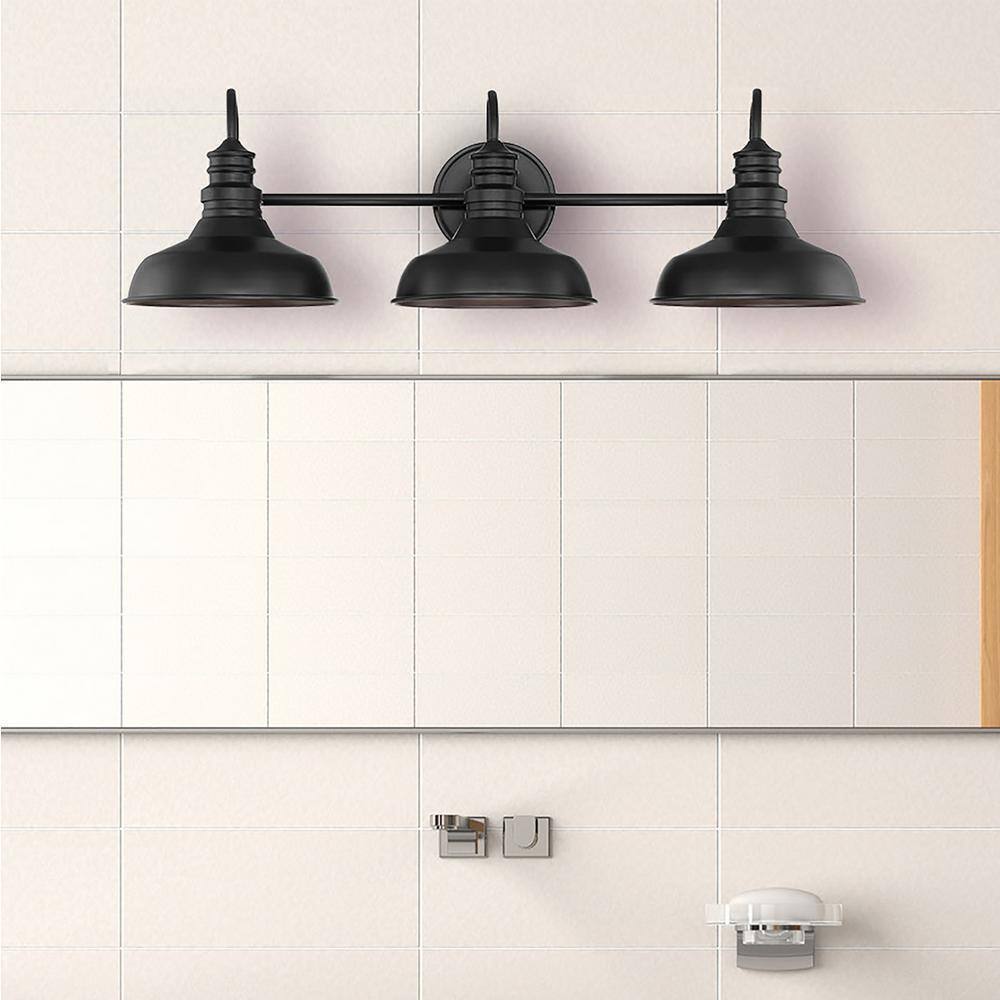 Hampton Bay 29 in. Elmcroft 3-Light Matte Black Vanity Light w/ Metal Shades