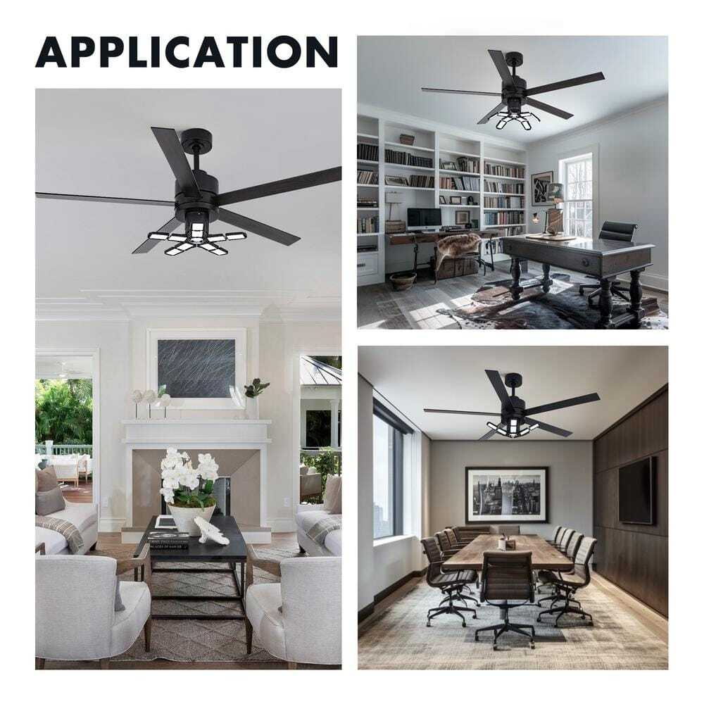 ANTOINE 56 in. Black Ceiling Fan with Dimmable LED Light & Remote for Garage