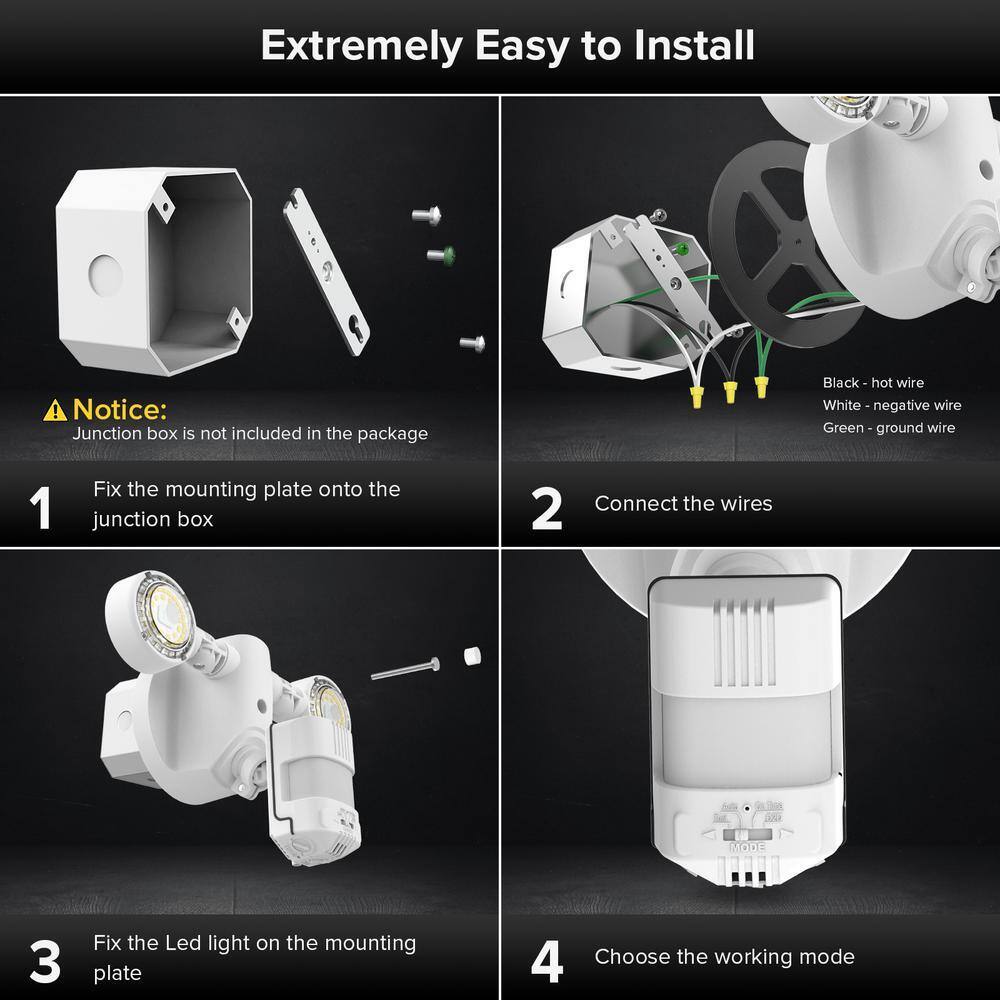3000 Lumens 5000K White Motion Sensing Dusk to Dawn Integrated LED Flood Light