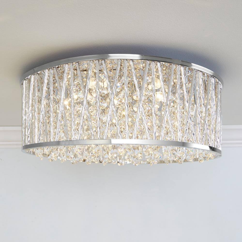 Collins Laser Cut Aluminum and Chrome Crystal Integrated LED Flush Mount Light