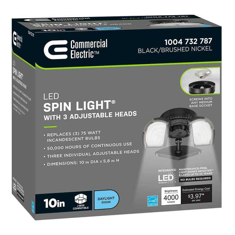 Commercial Electric Flush Mount Ceiling Light 10" LED Output 4000 Lumens Black