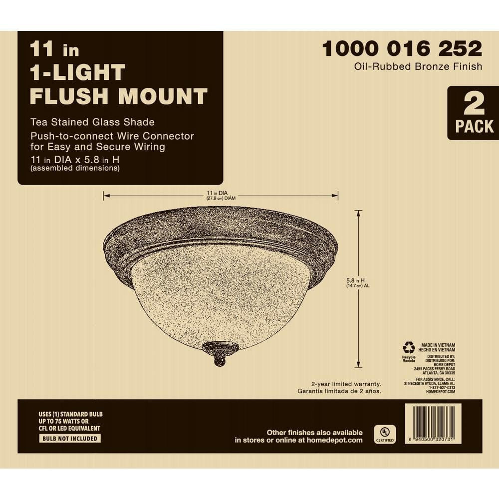11 in. 1-Light Oil Rubbed Bronze Flush Mount 2-PACK