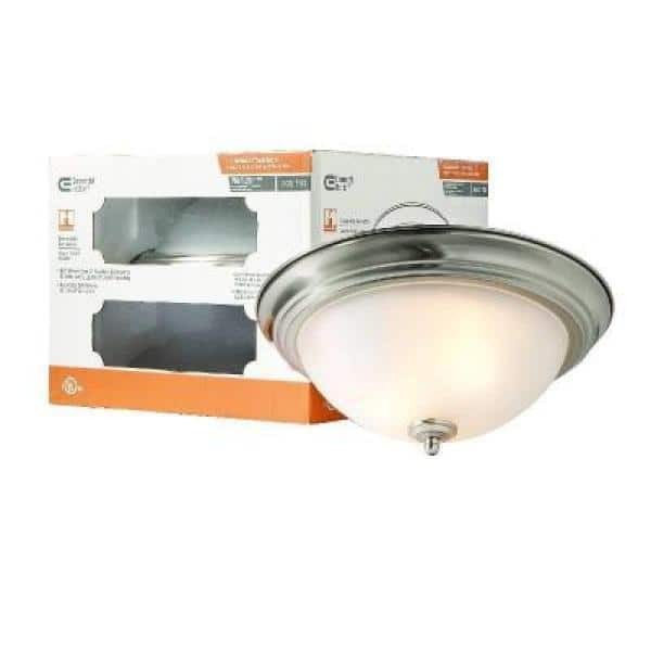 Commercial Electric 13 in. Brushed Nickel Flush Mount Frosted Glass Shade 2-Pack