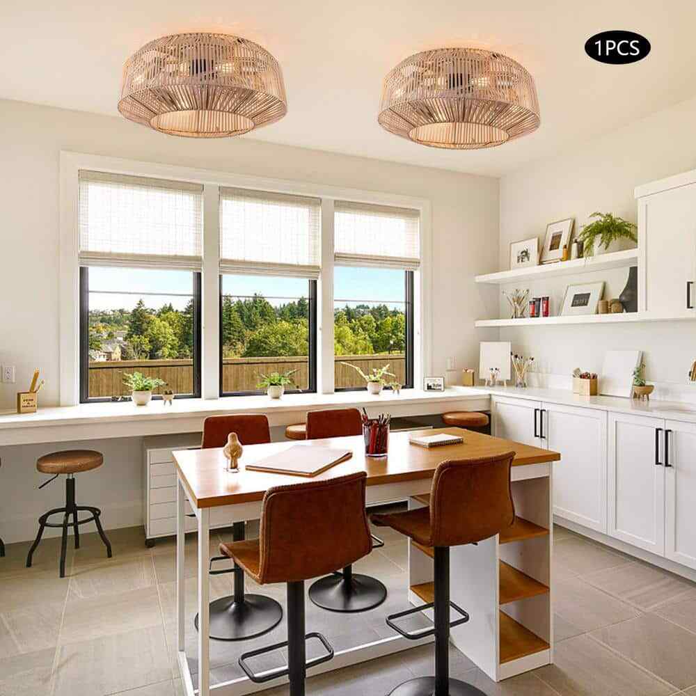 18.9 in. Brown Rattan Caged Bladeless Ceiling Fan w/ Reversible Motor & Remote