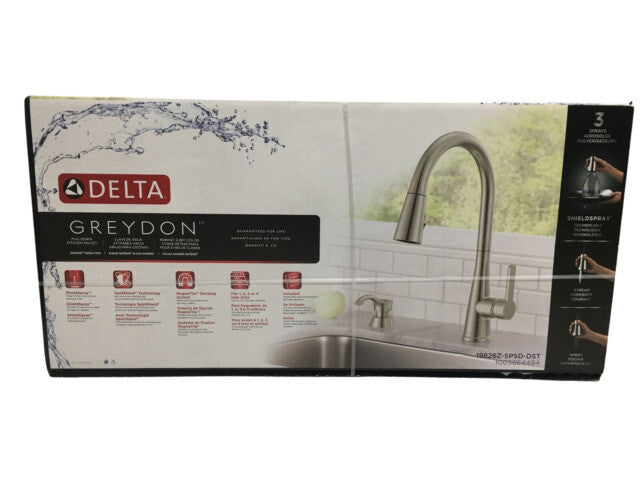Delta 19826Z-SPSD-DST Greydon Stainless Steel Kitchen Faucet with Soap Dispenser