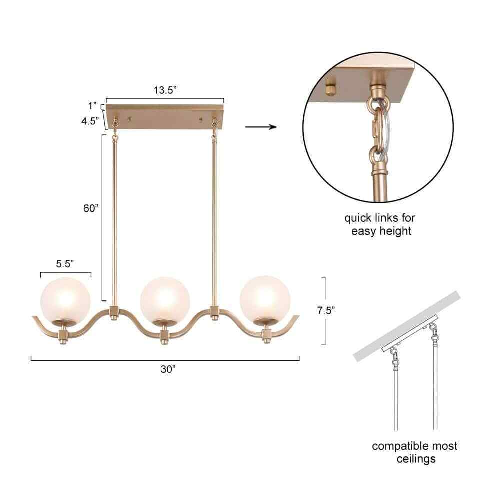 LNC Brass Gold Chandelier 3-Light High Ceiling Light with Frosted Glass Shades