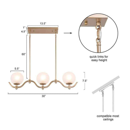 LNC Brass Gold Chandelier 3-Light High Ceiling Light with Frosted Glass Shades