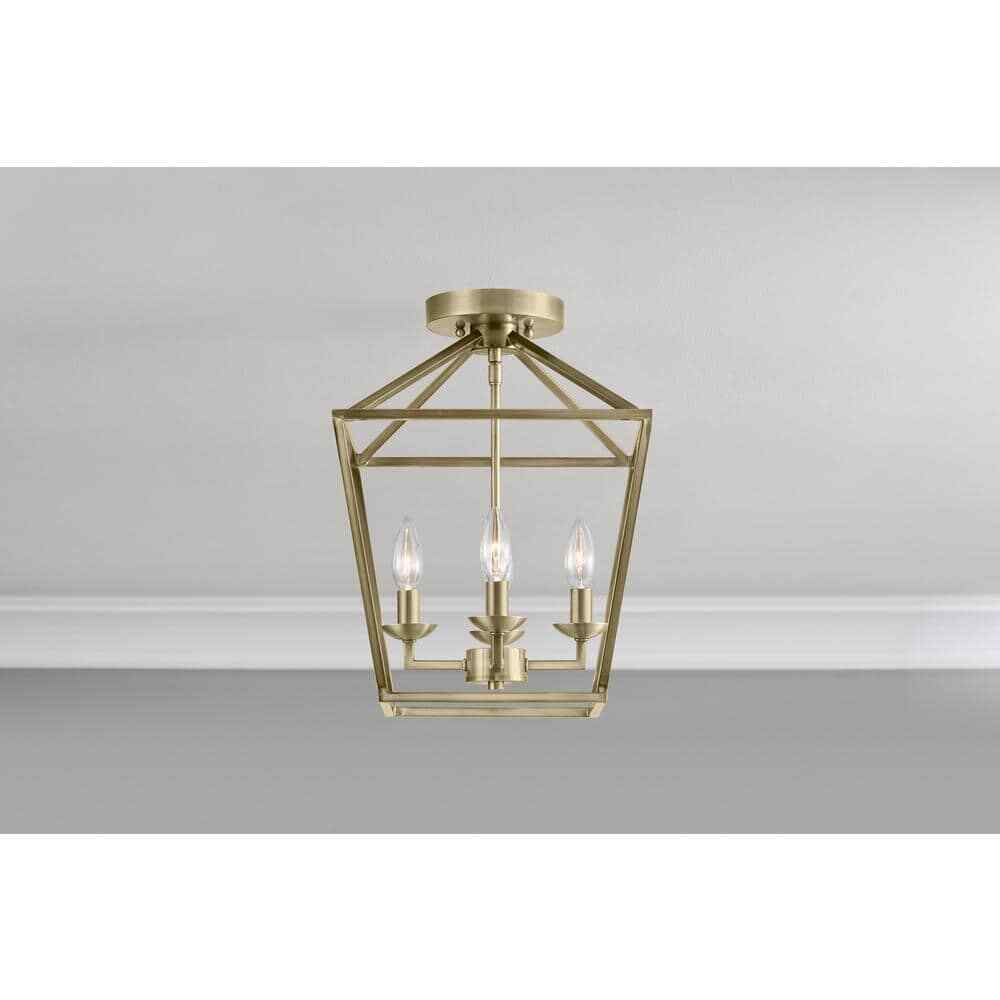 Home Decorators Weyburn 16.5 in. 4-Light Brushed Brass Lantern Semi-Flush Mount