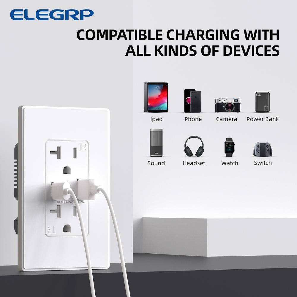 ELEGRP 4.2 Amp Type A + Type C USB Charger Wall Outlet 20 Amp Outlet 4-Pack