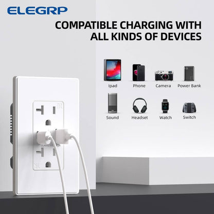 ELEGRP 4.2 Amp Type A + Type C USB Charger Wall Outlet 20 Amp Outlet 4-Pack