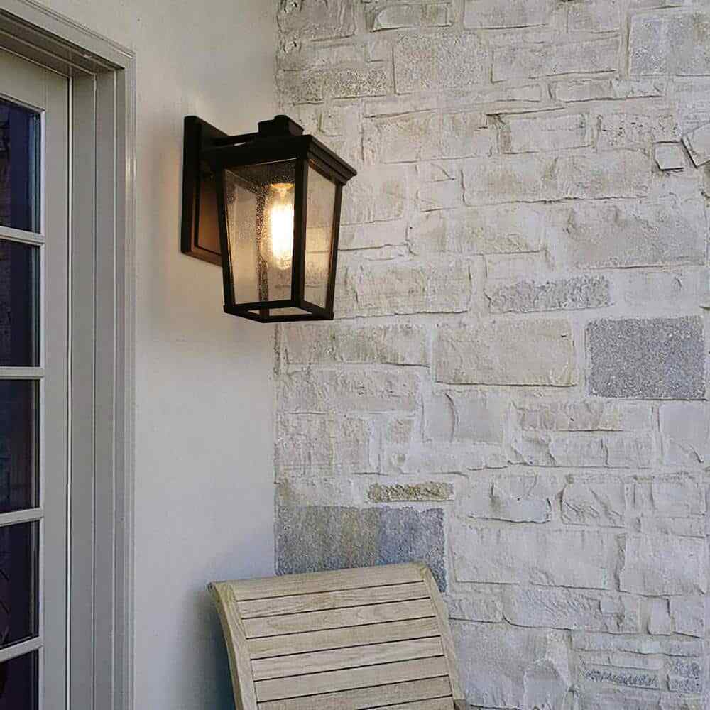 LNC Traditional Coastal Black Lantern Seeded Glass shade Modern Outdoor Light