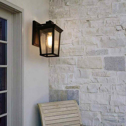 LNC Traditional Coastal Black Lantern Seeded Glass shade Modern Outdoor Light