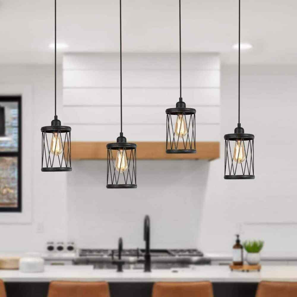 LNC Antique Black Drum Pendant Light Industrial 1-Light Island Chandelier