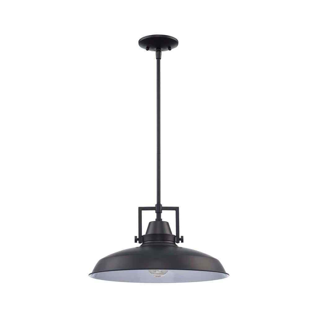 Hampton Bay Wilhelm 16 in. 1-Light Black Industrial Hanging Kitchen Pendant
