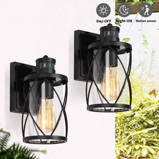 Uolfin Modern Outdoor Wall Light 1-Light Motion Sensor Wall Lantern Sconce 2-Pk