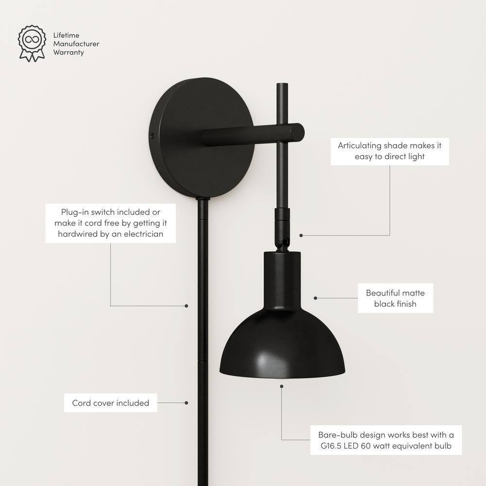Nathan James Tamlin 5 in. W Matte Black Wall Sconce Plug In Lamp Light Fixture