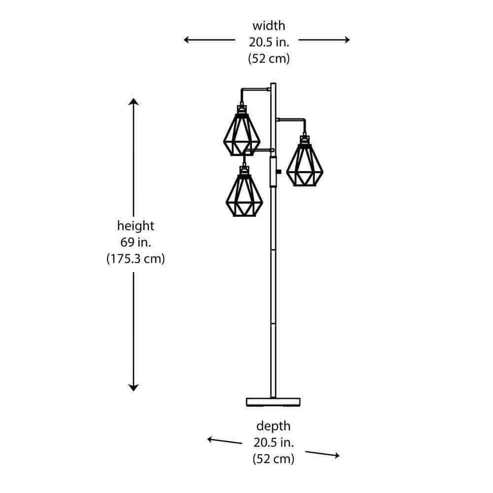 Hampton Bay Winfield 69 in. 3-Light Black Floor Lamp with Metal Shades
