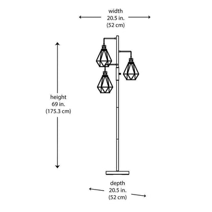 Hampton Bay Winfield 69 in. 3-Light Black Floor Lamp with Metal Shades