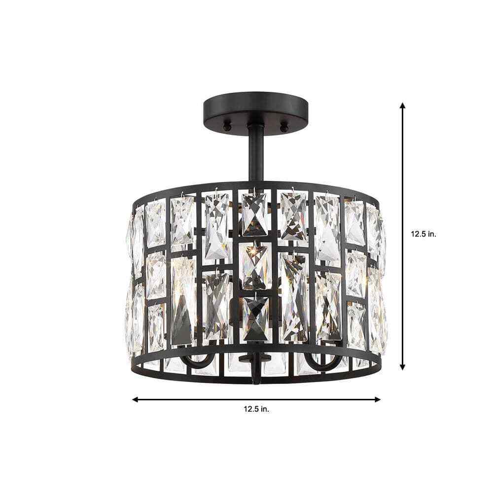 Home Decorators Kristella 12.5 in. 3-Light Matte Black Semi Flush Mount Light