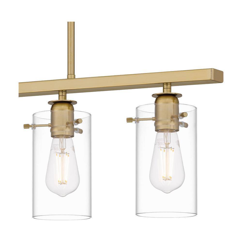 Hampton Bay Regan Brushed Gold Industrial Linear Chandelier  Clear Glass Shades