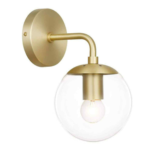 Light Society Zeno Globe Brushed Brass Wall Sconce with Clear Shade