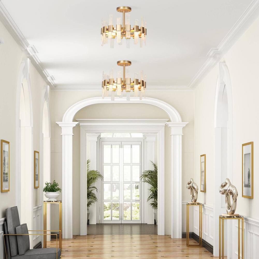 Uolfin Modern Chandelier Ceiling Light Eicy 14.2 in. 3-Light Gold Drum Mount