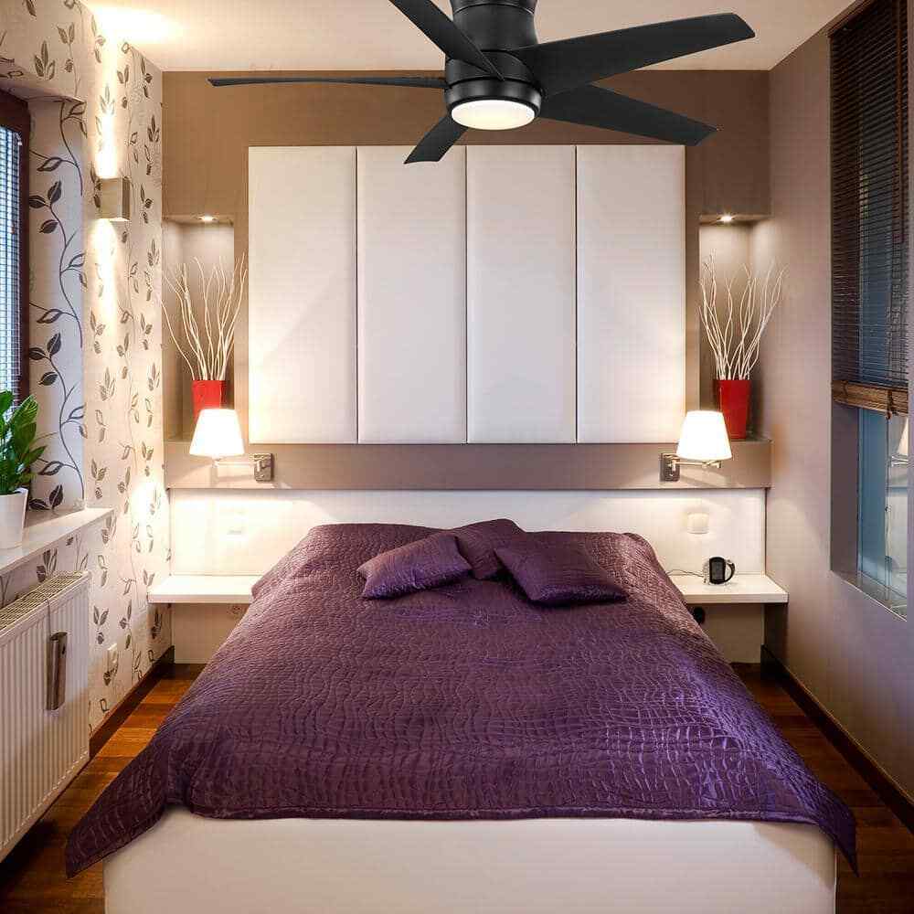 Hampton Bay Mena 44 in. White, Integrated LED Matte Black Hugger Ceiling Fan