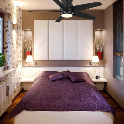 Hampton Bay Mena 44 in. White, Integrated LED Matte Black Hugger Ceiling Fan