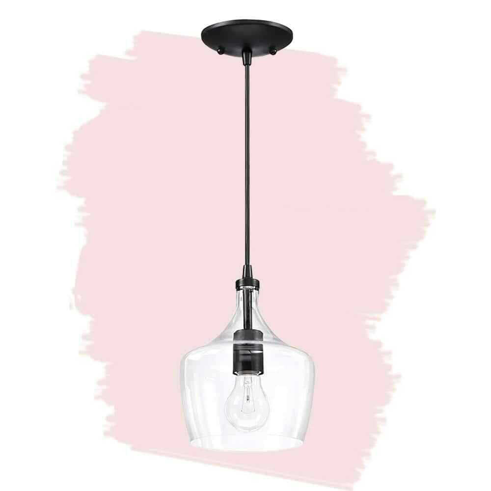 Hukoro 1-Light Kitchen Island Teardrop Clear Glass Pendant in Black