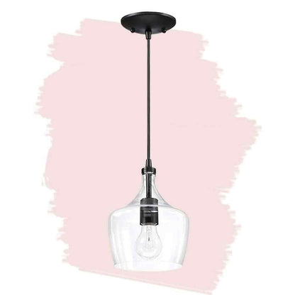 Hukoro 1-Light Kitchen Island Teardrop Clear Glass Pendant in Black
