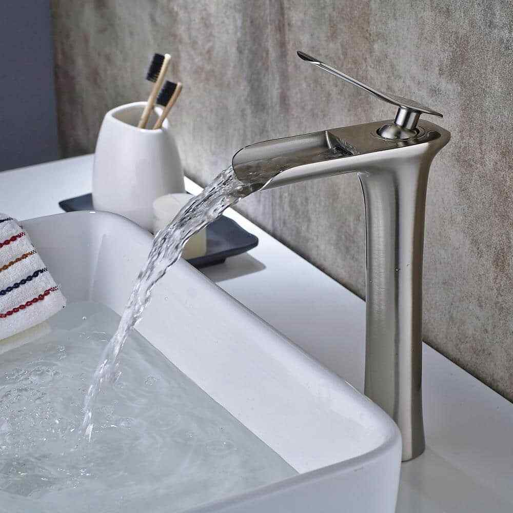 Fapully Waterfall Single Hole Single-Handle Bathroom Faucet in Brushed Nickel