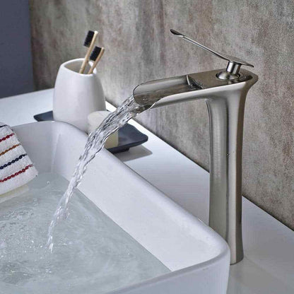 Fapully Waterfall Single Hole Single-Handle Bathroom Faucet in Brushed Nickel
