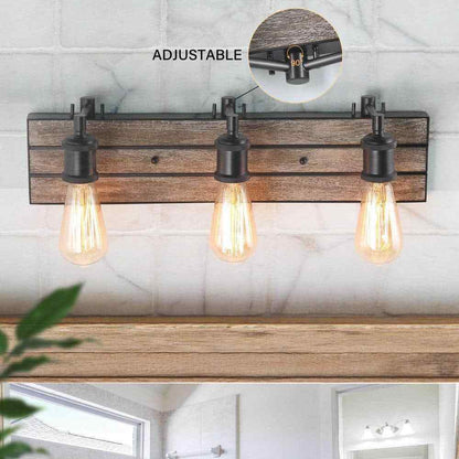 LNC Farmhouse Wood Bathroom Vanity Light 3-Light Rustic Dark Brown Wall Sconce