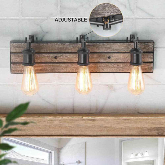 LNC Farmhouse Wood Bathroom Vanity Light 3-Light Rustic Dark Brown Wall Sconce