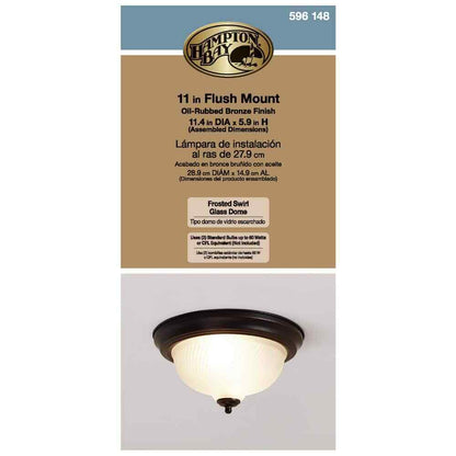 Hampton Bay 11 in. 2-Light Oil-Rubbed Bronze Flush Mount w/ Frosted Swirl Glass