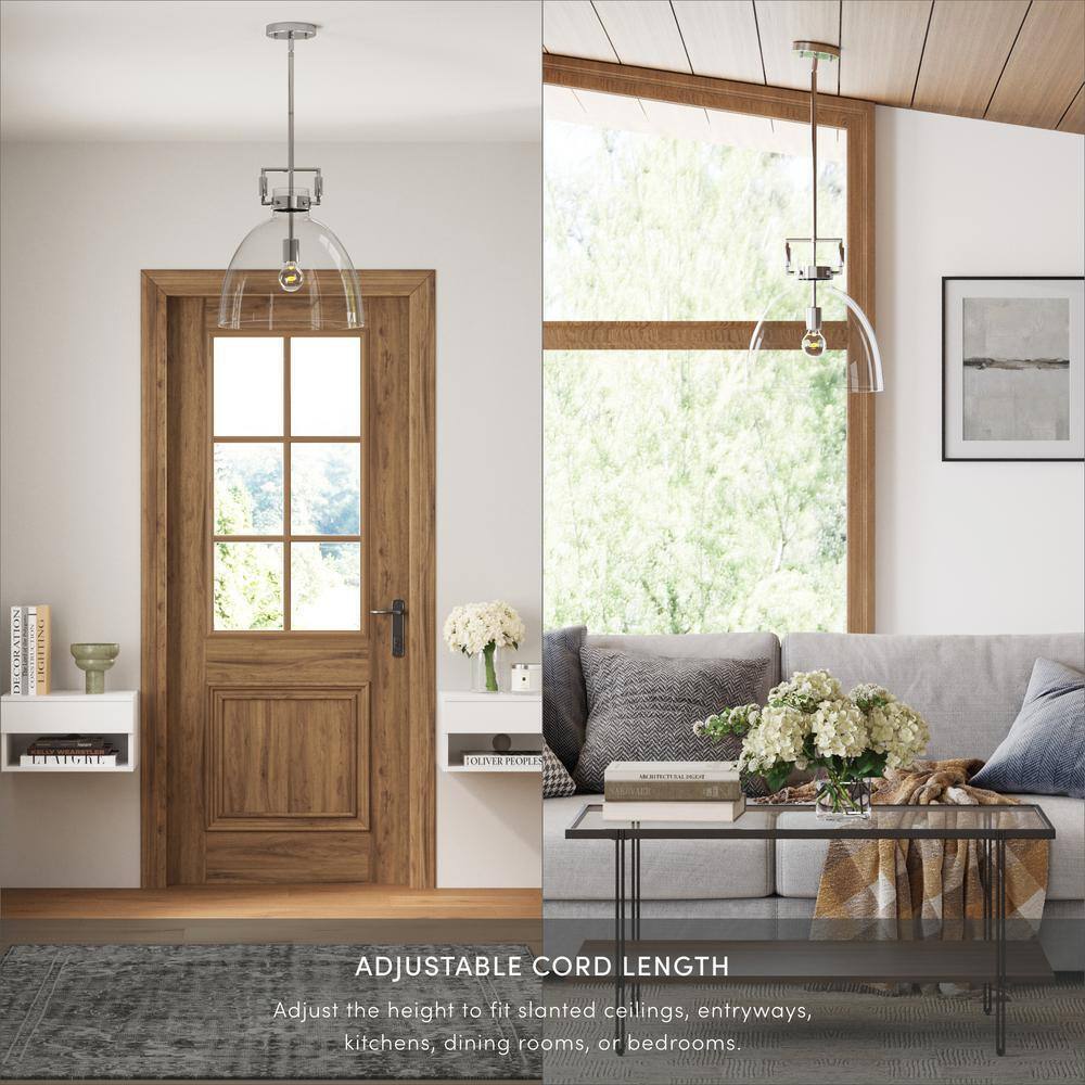 Nathan James Leigh Chrome Indoor Ceiling Hanging Pendant Light w/ Clear Glass