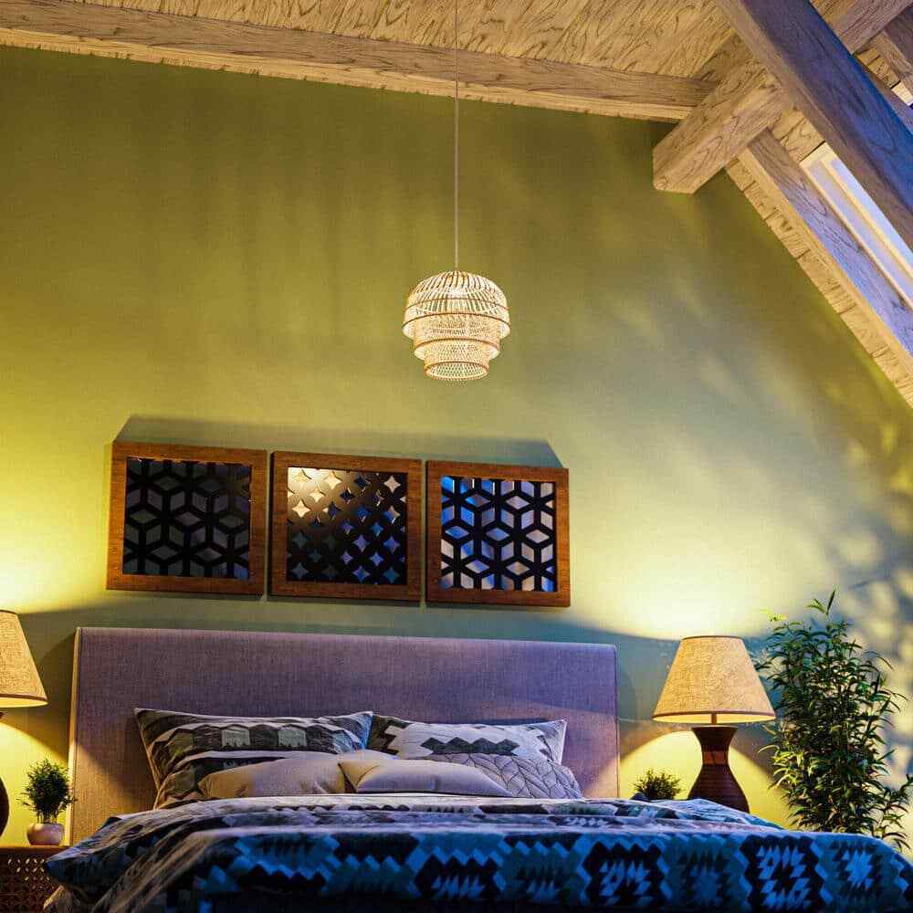 Hampton Bay Shawside 1-Light Tiered Brown Pendant Rattan