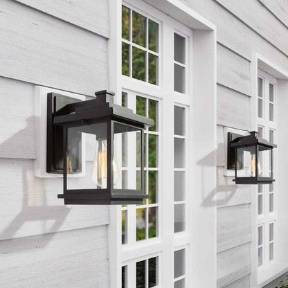 LNC Square 1-Light Black Outdoor Wall Lantern Sconce with Clear Glass Shade