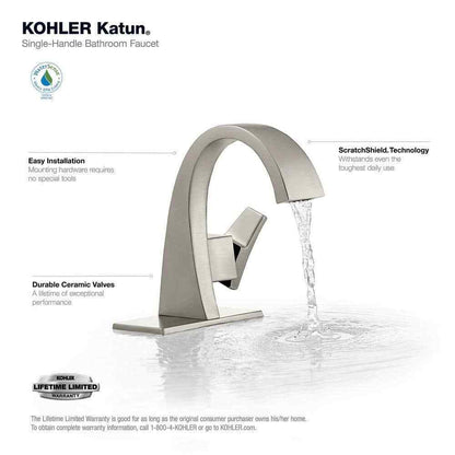 KOHLER Katun Single Hole 1-Handle Bathroom Faucet in Vibrant Brushed Nickel
