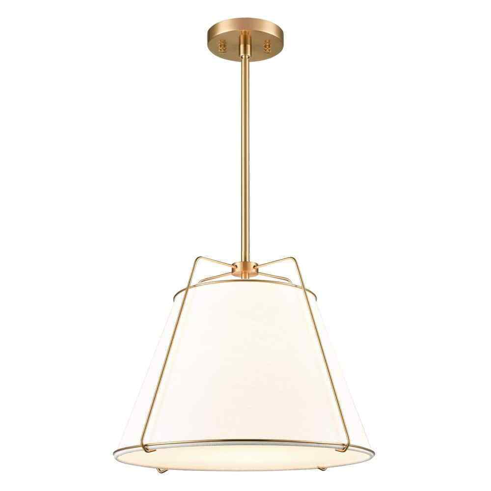 Light Society Lise 15 in. 1-Light Brushed Brass Chandelier with Fabric Shade
