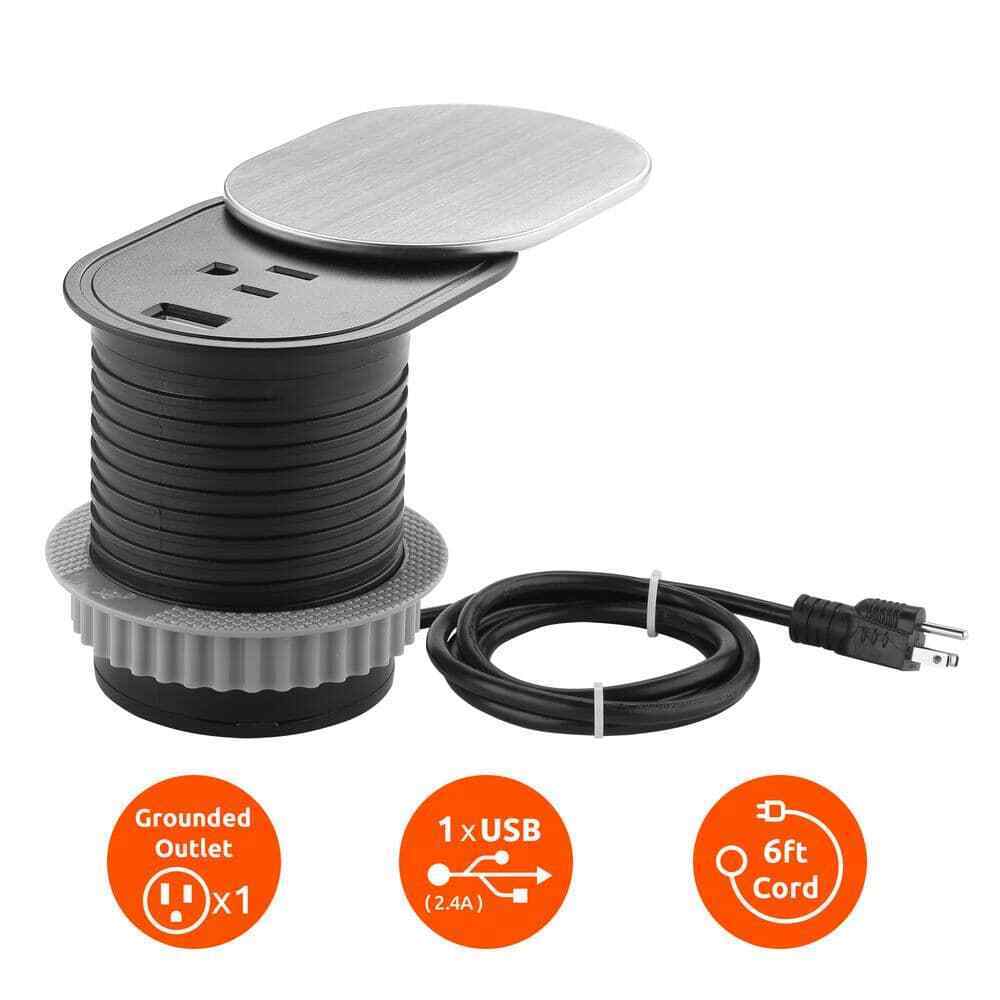 Link2Home 1-Power-Outlet Grommet Socket 1 USB Port 2.4 Amp Splash Resistant