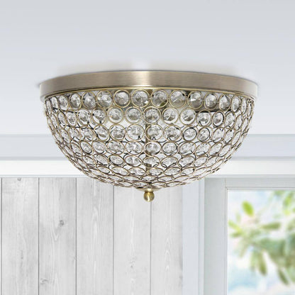 Elegant Designs Elipse 13 in. 2-Light Antique Brass and Crystal Flush Mount