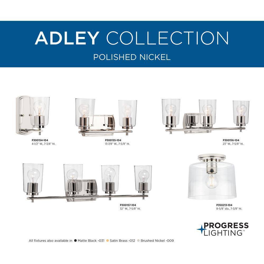 Progress Lighting Adley 2-Light Polished Nickel Clear Glass Bath Vanity Light