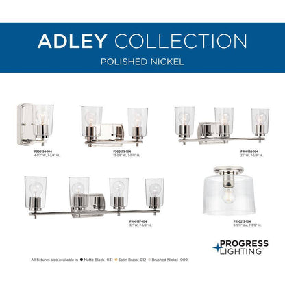 Progress Lighting Adley 2-Light Polished Nickel Clear Glass Bath Vanity Light