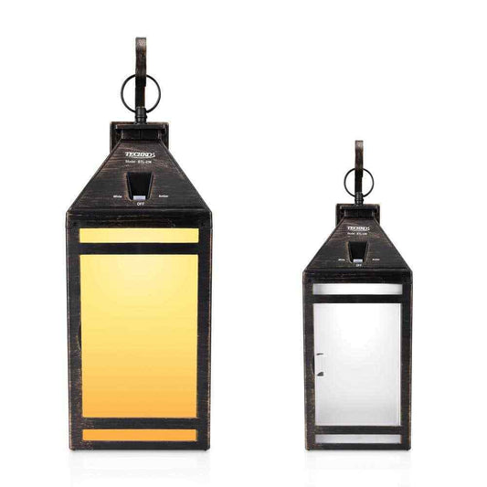 Metallic Black Solar LED Outdoor Hanging Light Sconce w/ Hanger
