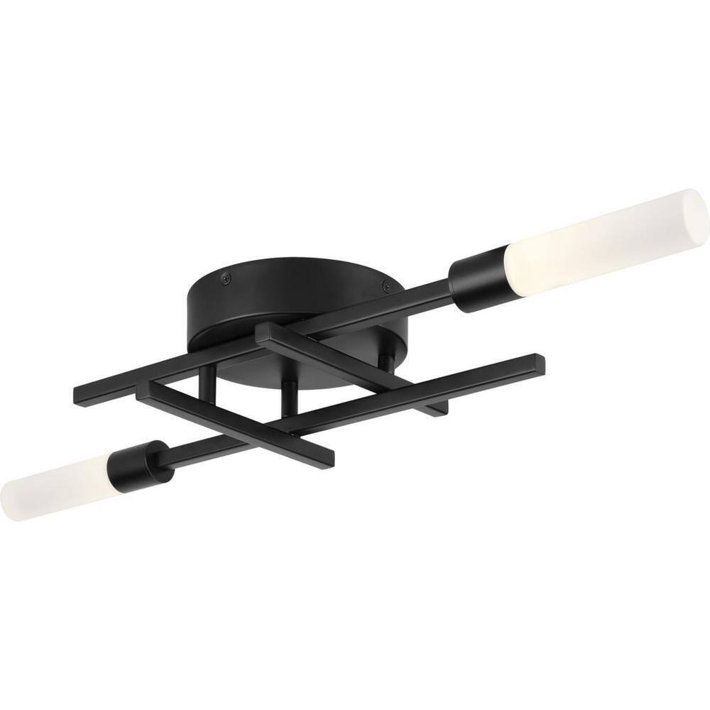Progress Lighting Quadrant 2-Light Matte Black Frosted Glass Modern Wall Light