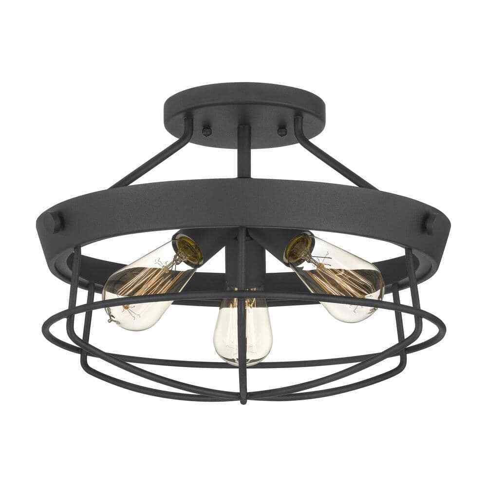Hampton Bay Southbourne 3-Light Matte Black Rustic Farmhouse Semi-Flush Mount